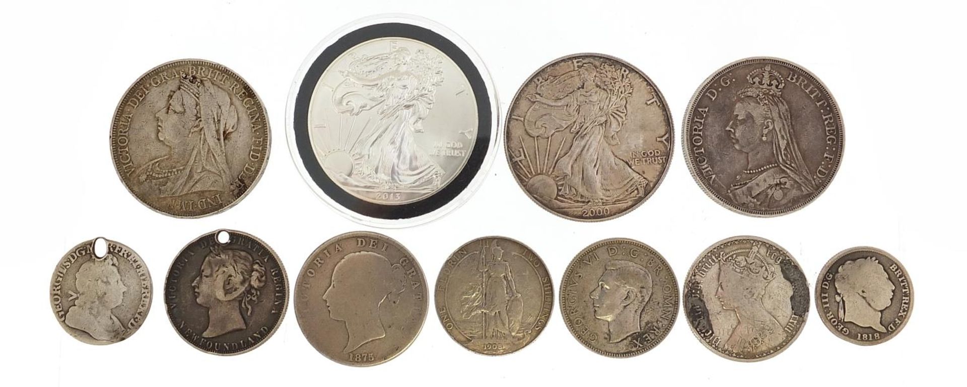 18th century and later British and American mostly silver coinage, including two Victorian crowns,