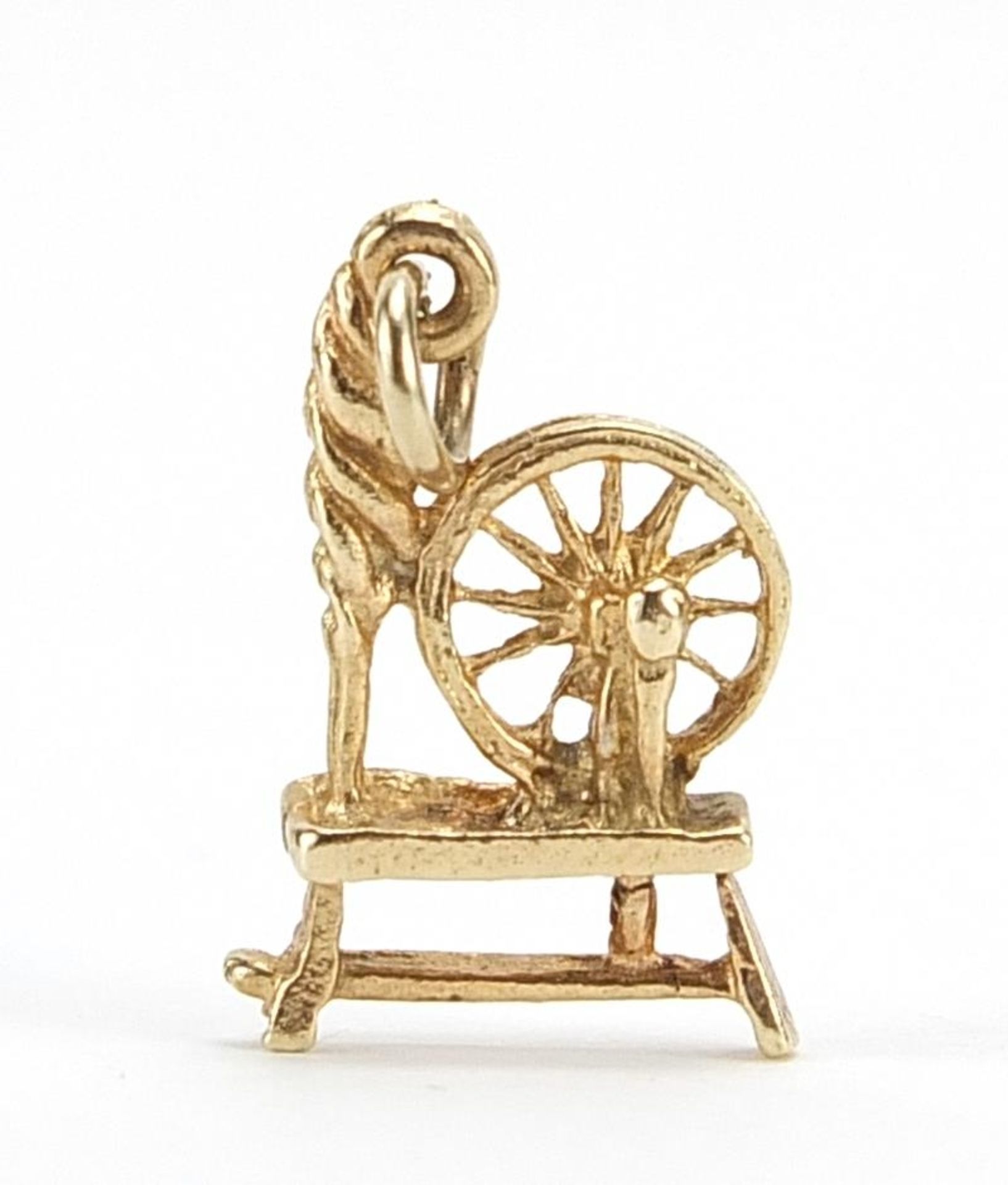 9ct gold spinning wheel charm, 1.8cm high, 1.2g - Image 2 of 4