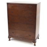 Walnut five drawer chest, 117cm H x 85cm W x 49cm D