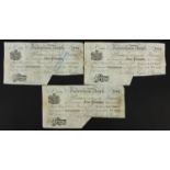 Three 19th century Faversham Bank five pound notes with consecutive numbers comprising 8509, 8510