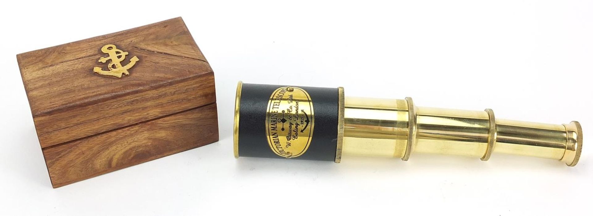 Naval interest three draw brass telescope with hardwood case, 7.5cm in length when closed