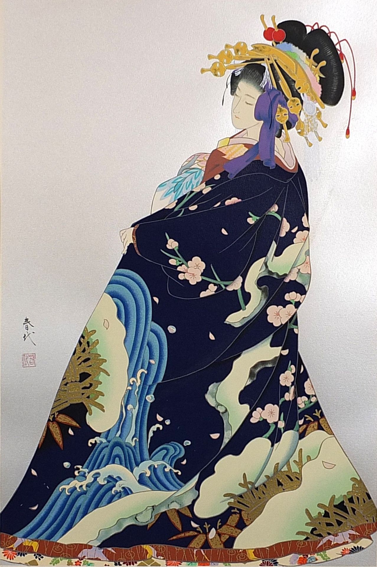 Morita Haruyo - Geisha Girl, Japanese pencil signed print in colour, indistinctly titled, limited