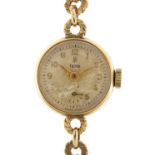 Tudor, ladies 9ct gold wristwatch with 9ct gold Rolex strap, 18mm in diameter, 14.0g