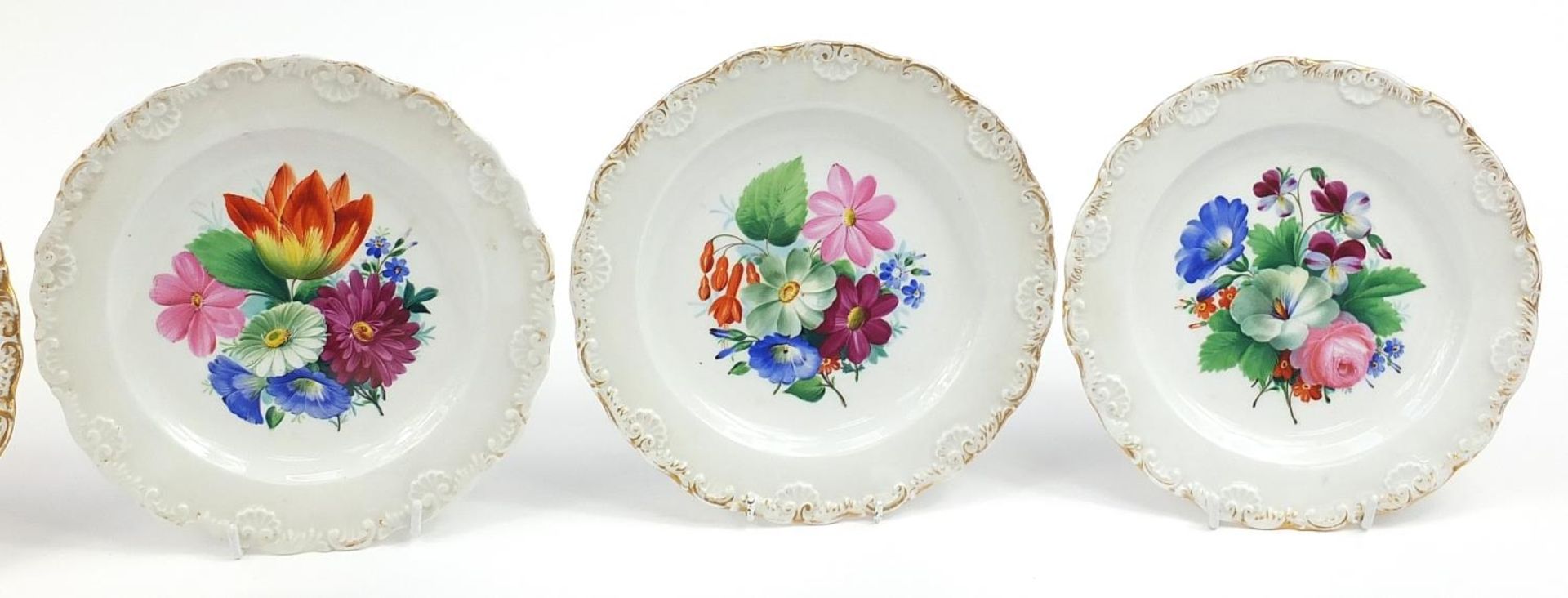 Meissen, set of six German porcelain plates hand painted with flowers, each 21cm in diameter - Image 3 of 5
