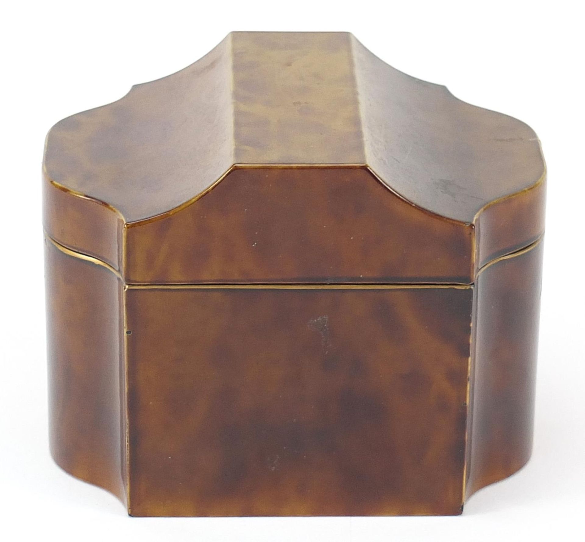 Faux tortoiseshell box and cover, 9cm H x 12cm W x 9cm D - Image 3 of 4