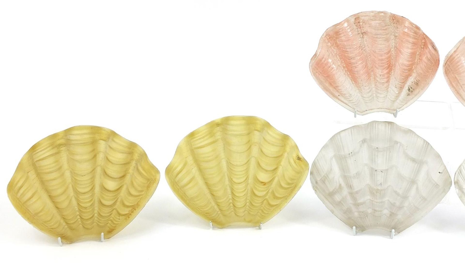 Four pairs of Art Deco glass light shades in the form of shells, each approximately 25cm wide - Image 2 of 3