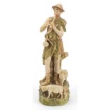 Royal Dux, Art Nouveau Czechoslovakian figure of a shepherd with two sheep, numbered 135 to the