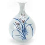 Japanese porcelain vase hand painted with flowers, 25.5cm high