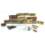 Vintage model kits, mostly with boxes including Airfix Douglas C-47 Dakota and Race to Mars by