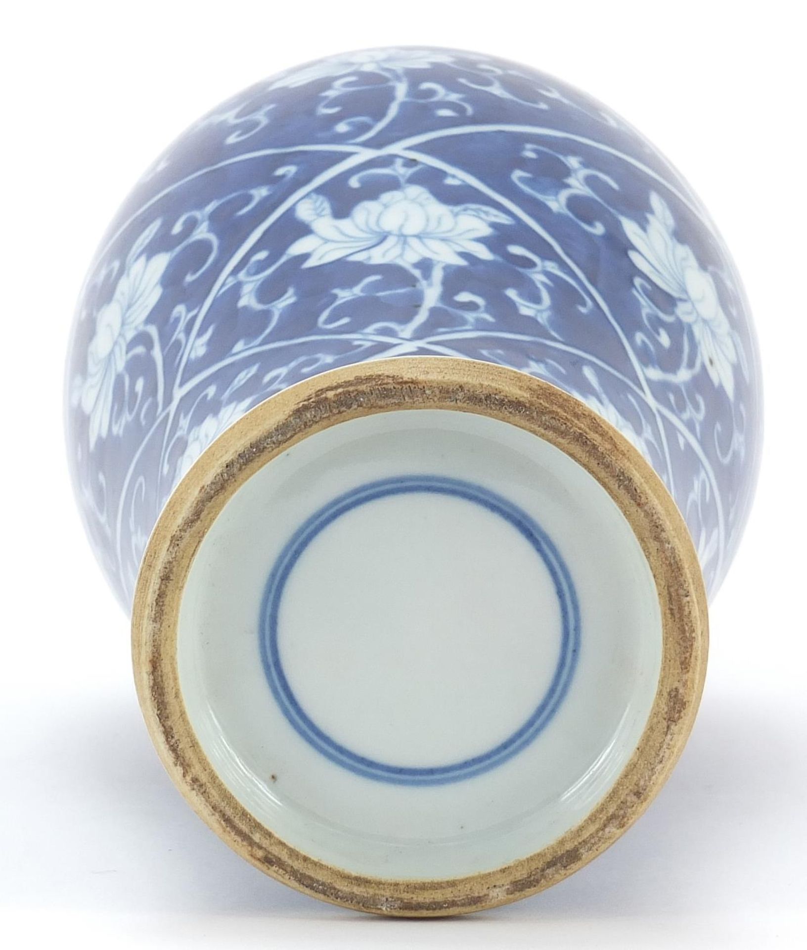 Chinese blue and white porcelain vase and cover hand painted with flowers, blue ring marks to the - Image 3 of 3