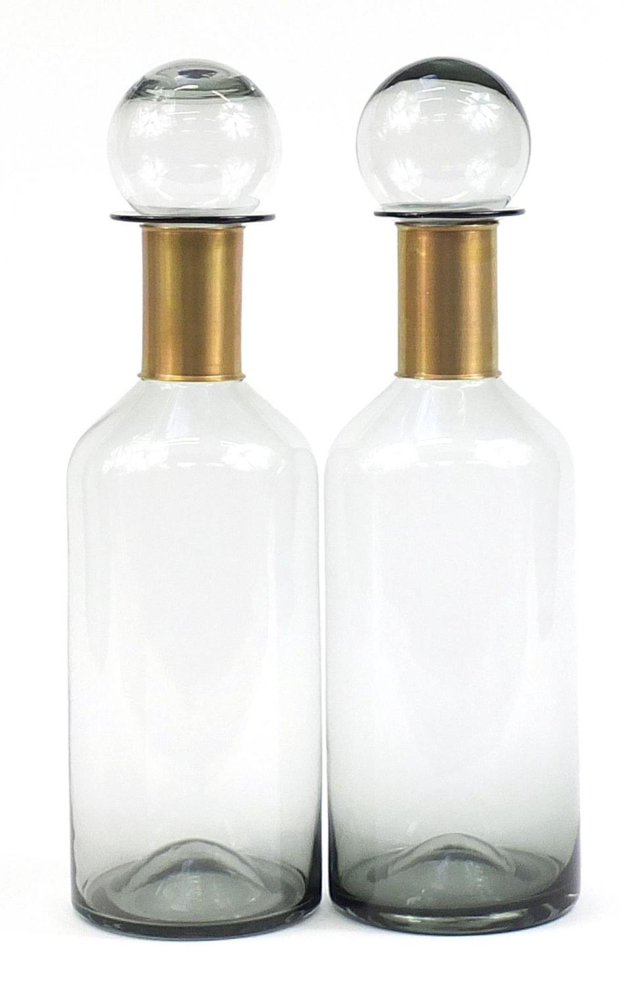 Pair of large smoky glass apothecary style jars with measure lids, 53cm high - Image 2 of 3