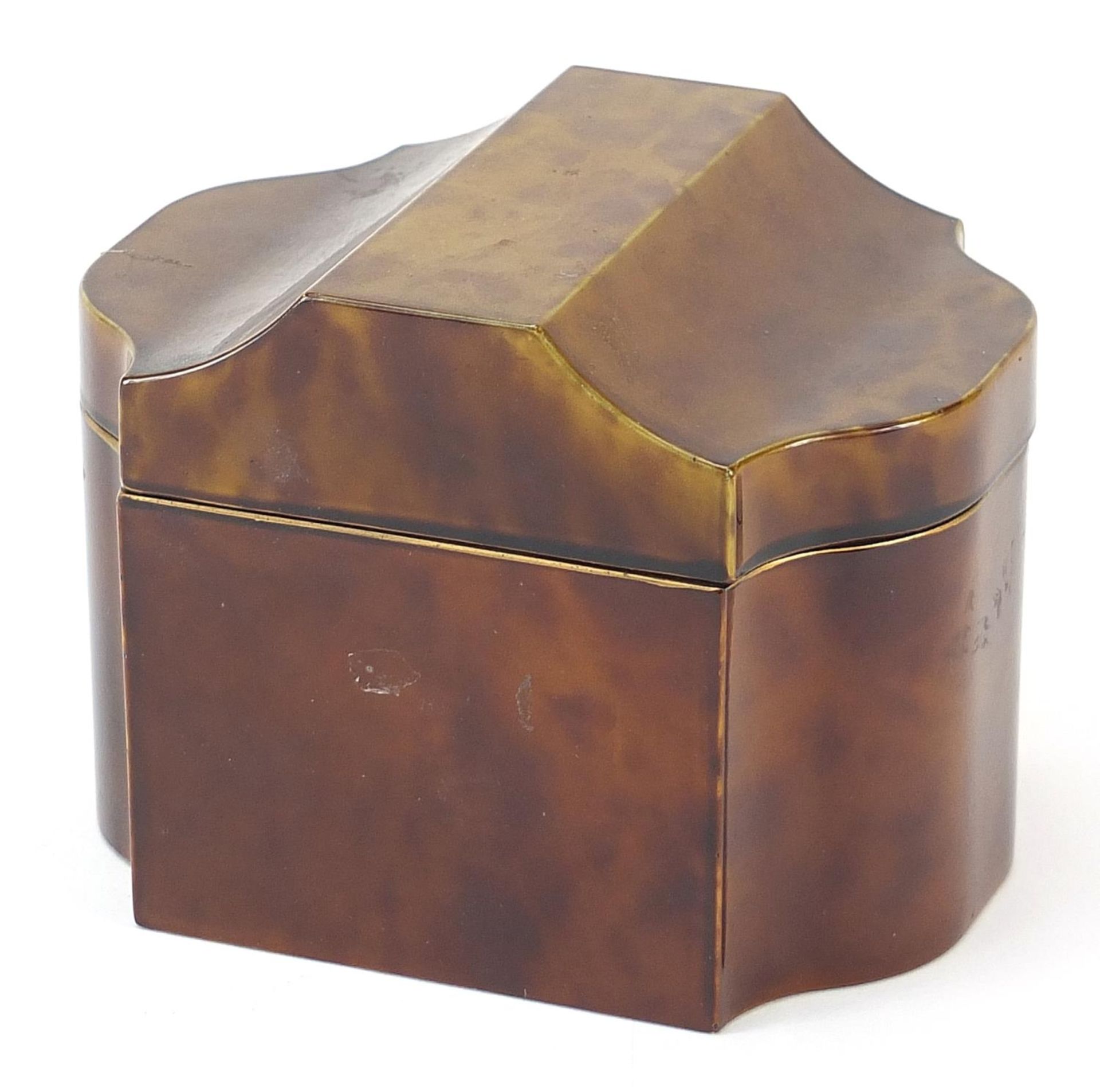 Faux tortoiseshell box and cover, 9cm H x 12cm W x 9cm D