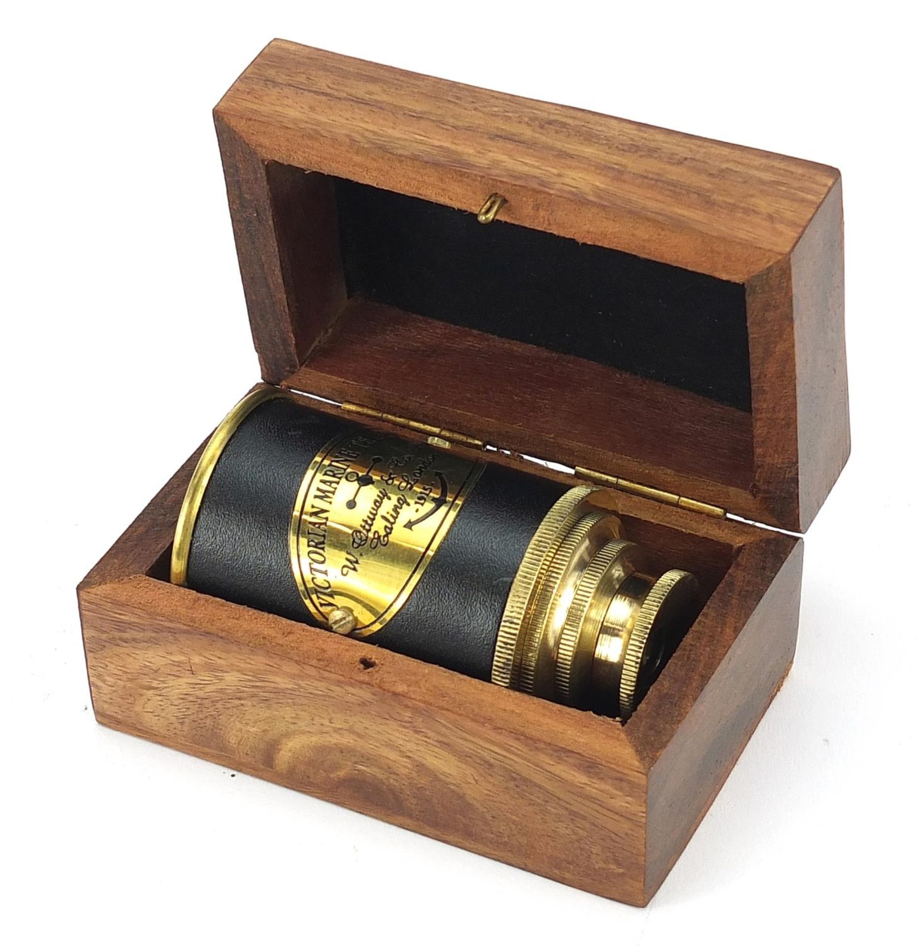 Naval interest three draw brass telescope with hardwood case, 7.5cm in length when closed - Image 5 of 6