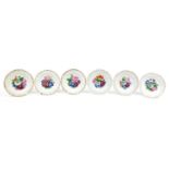 Meissen, set of six German porcelain plates hand painted with flowers, each 21cm in diameter