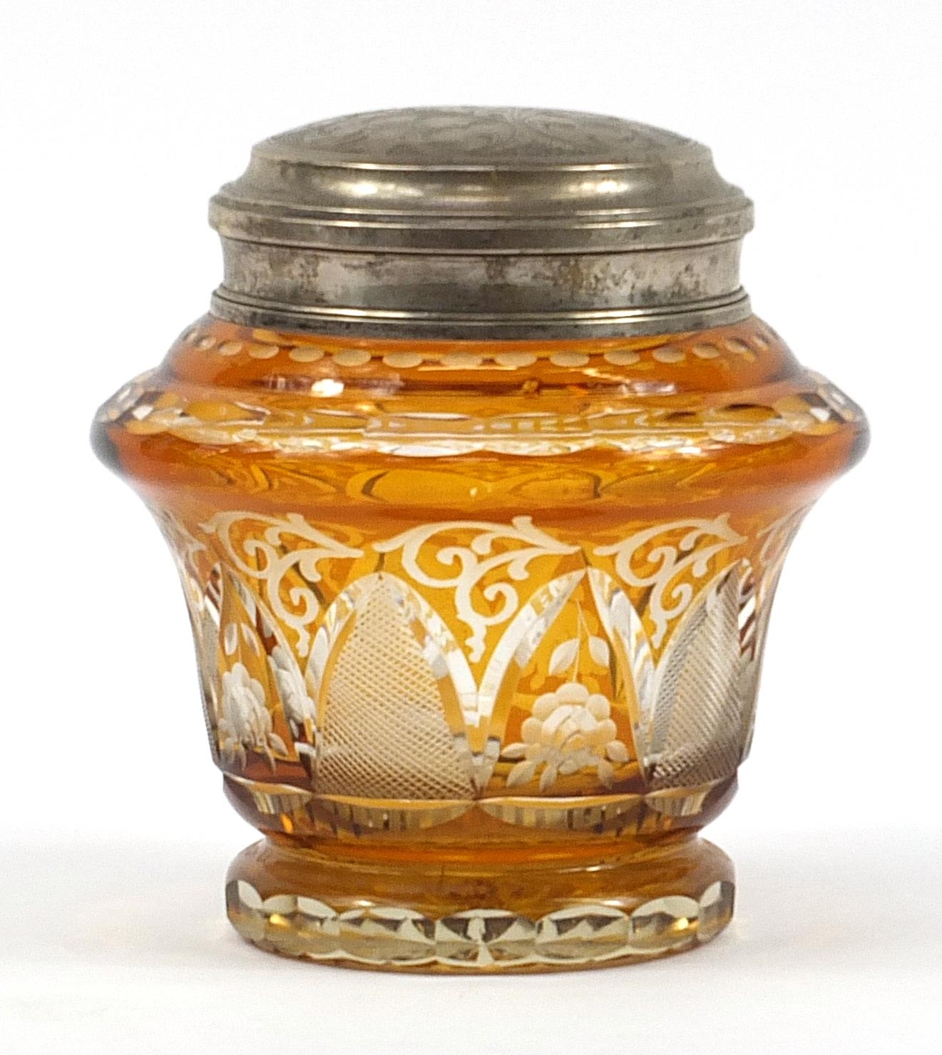 Bohemian amber overlaid glass vase with 800 grade silver lid and rim, 21cm high, the lid 102g - Image 2 of 3