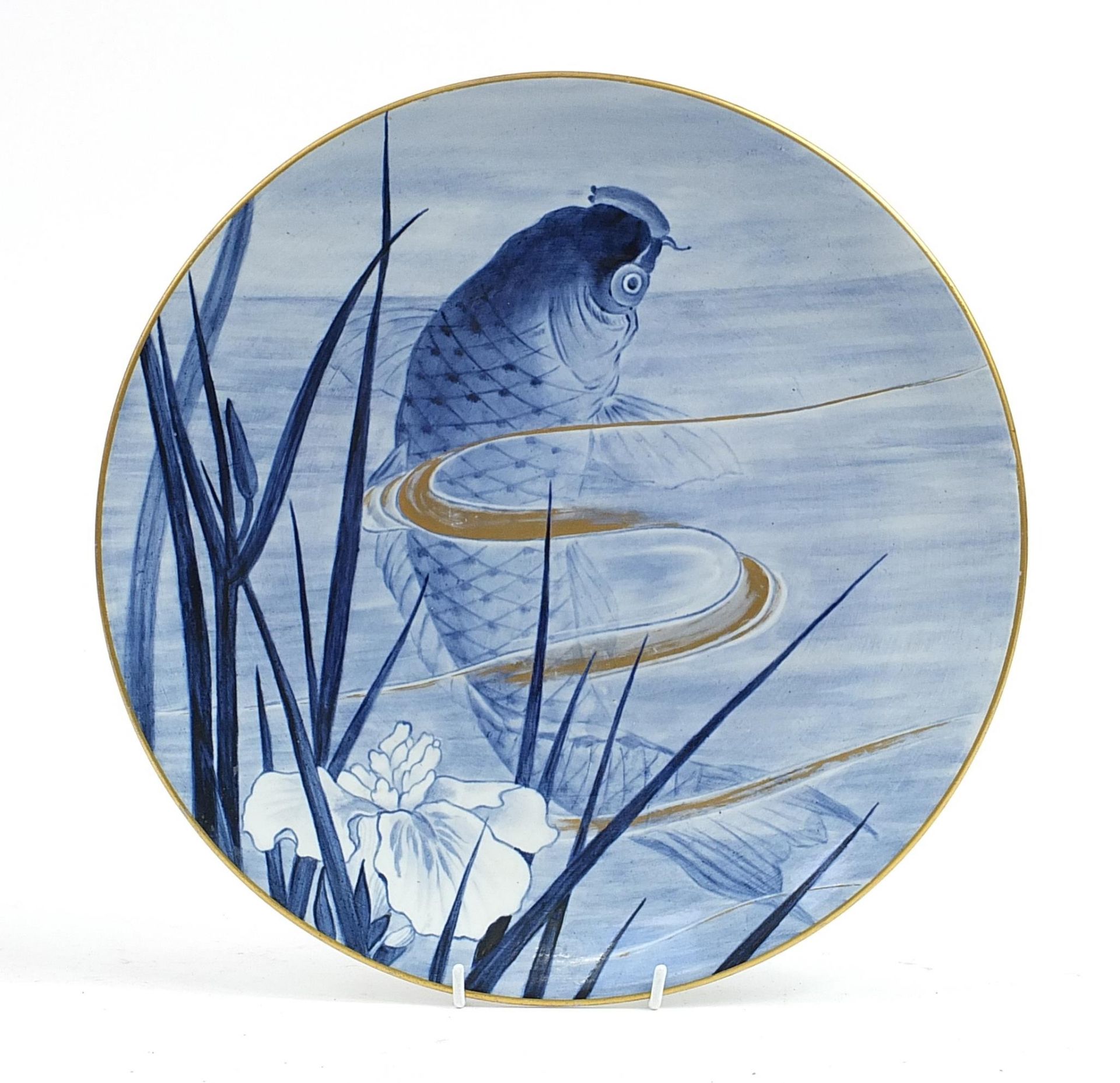 Royal Worcester, aesthetic porcelain wall charger hand painted with a Koi Carp, 36cm in diameter