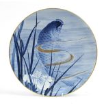 Royal Worcester, aesthetic porcelain wall charger hand painted with a Koi Carp, 36cm in diameter