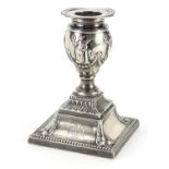 Richard Hodd & Son, Victorian silver candlestick in the form of an urn, embossed with figures and