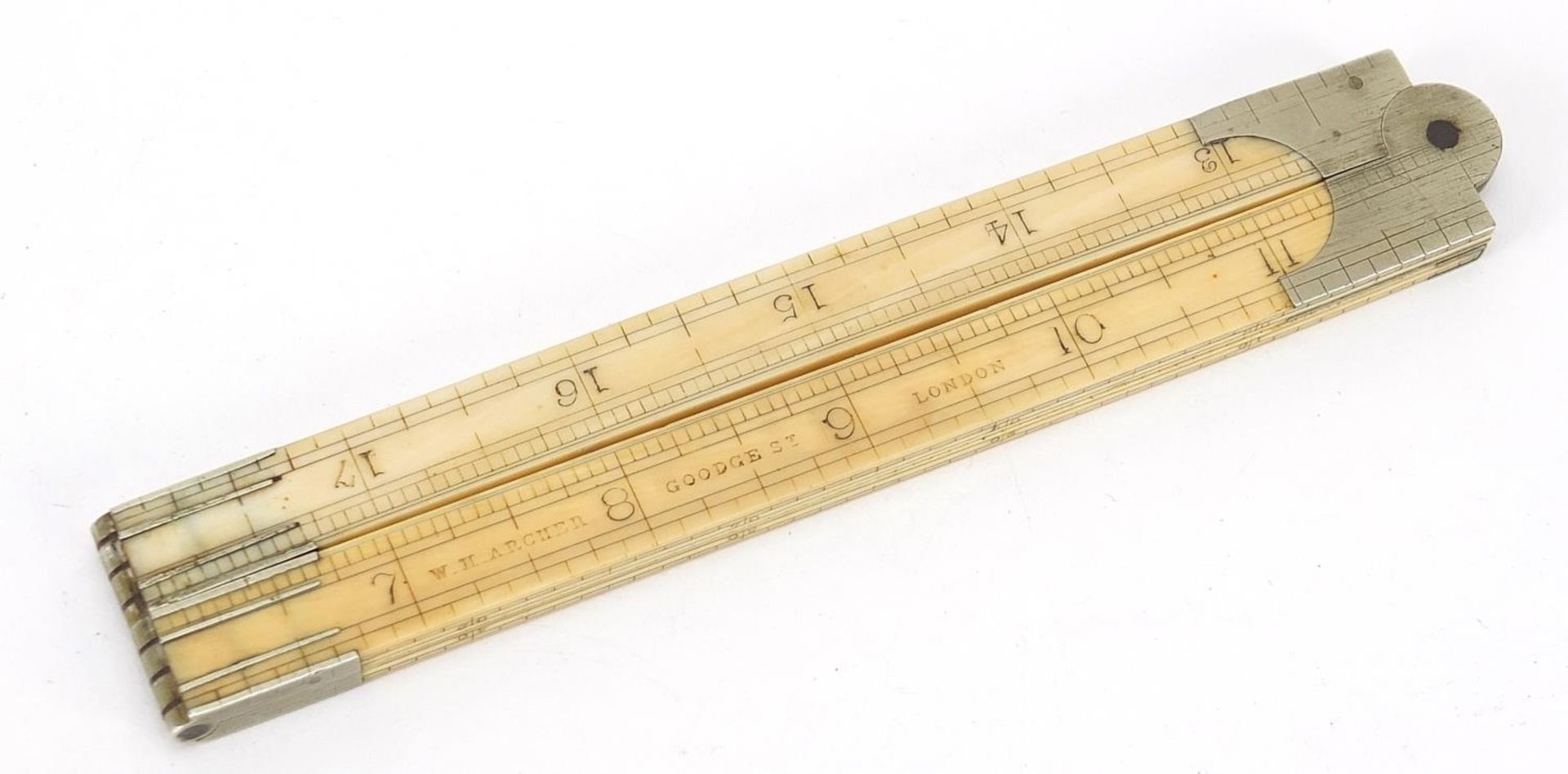 19th century ivory folding rule by W H Archer of Goodge St London, 16cm in length when closed - Image 2 of 3