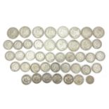 Collection of British pre 1947 coins, predominantly shillings, 299g
