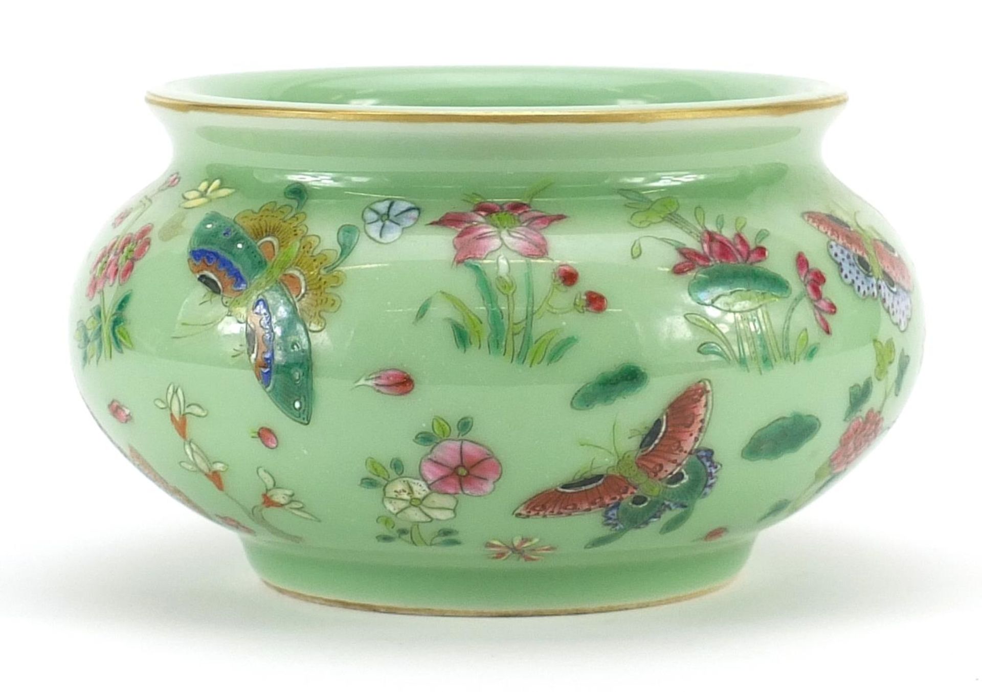 Chinese Canton porcelain censer type bowl hand painted in the famille rose palette with - Image 2 of 3
