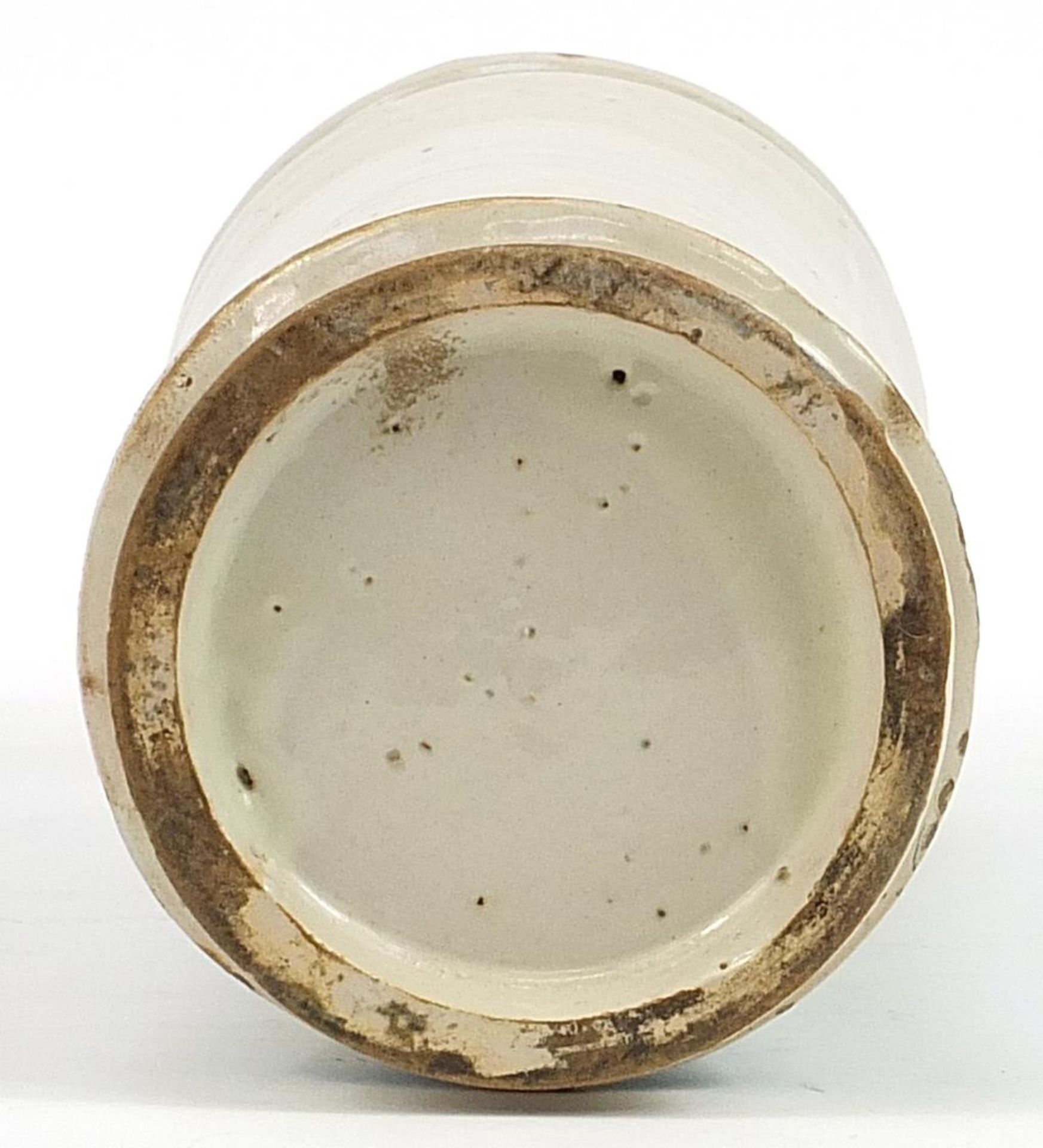 Antique delft tin glazed Albarello apothecary jar inscribed Amilium, 28.5cm high - Image 3 of 3