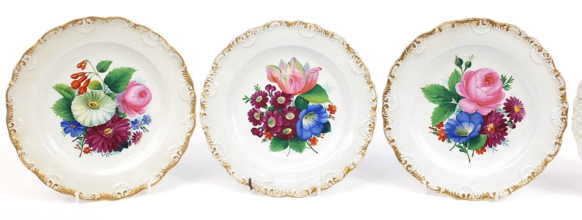 Meissen, set of six German porcelain plates hand painted with flowers, each 21cm in diameter - Image 2 of 5