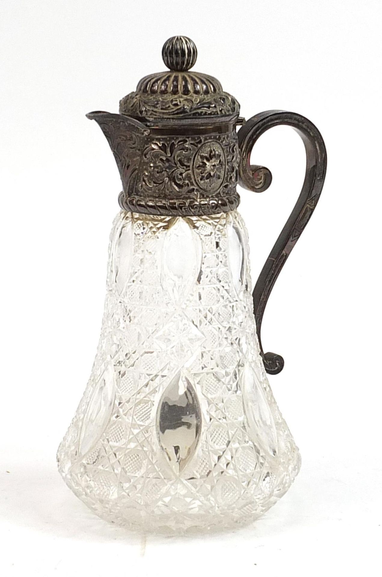 Drew & Son, Victorian silver mounted cut glass claret jug, London 1889, 27cm high