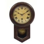 Hardwood drop dial wall clock with Roman numerals, 30.5cm high