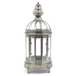 Silvered metal and glass lantern, 69cm high