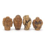 Four Japanese carved bone netsukes, the largest 4cm high