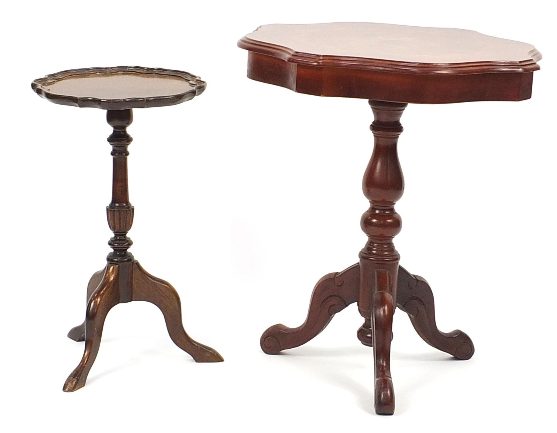 Italian Sorrento style occasional table and mahogany tripod wine table, the largest 60cm high