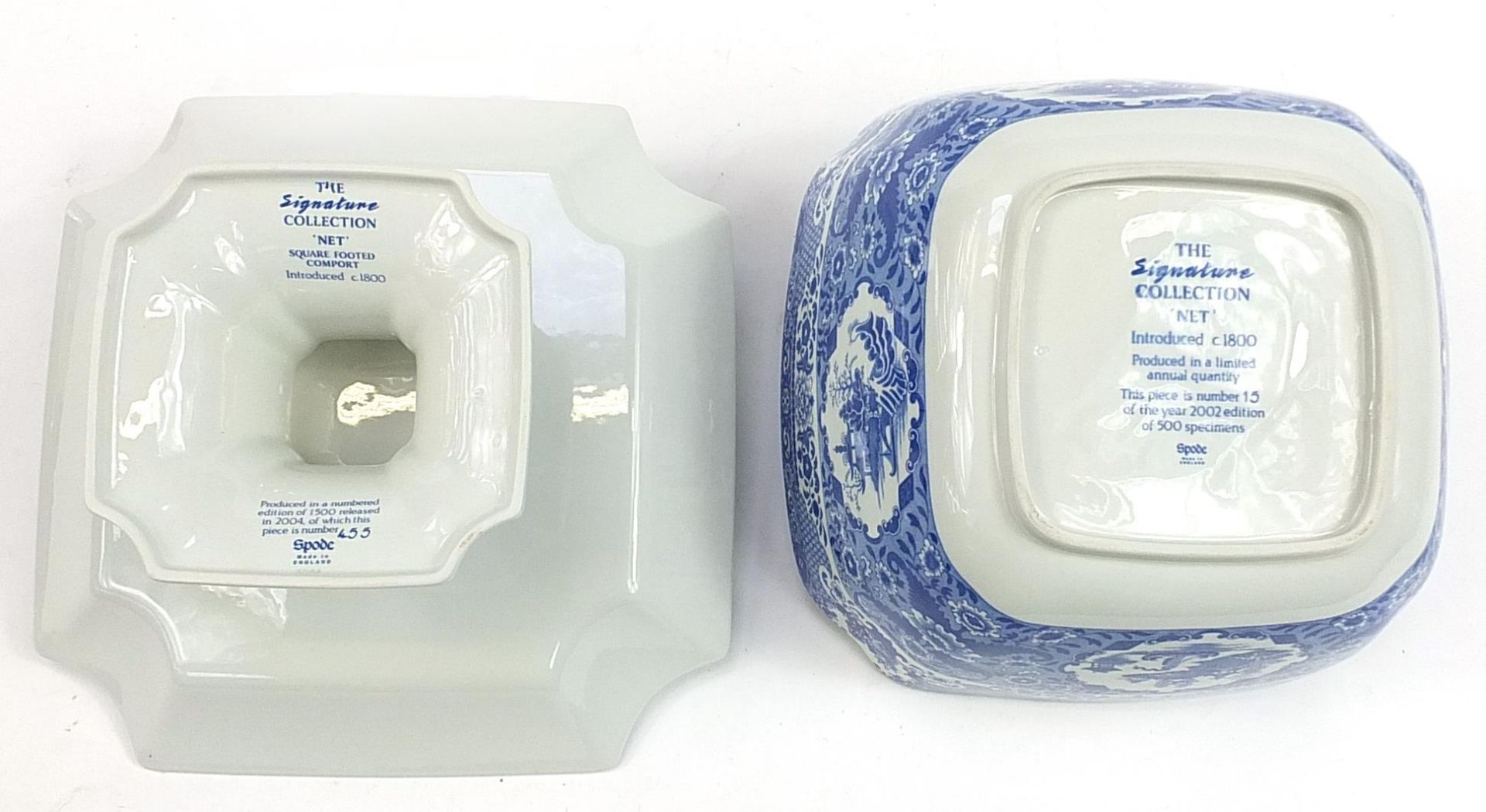 Spode Signature Collection square footed comport and a net bowl, the comport 12cm high x 26cm square - Image 3 of 4