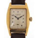 J W Benson, gentlemen's 9ct gold wristwatch, the movement numbered 15739, the case 25mm wide