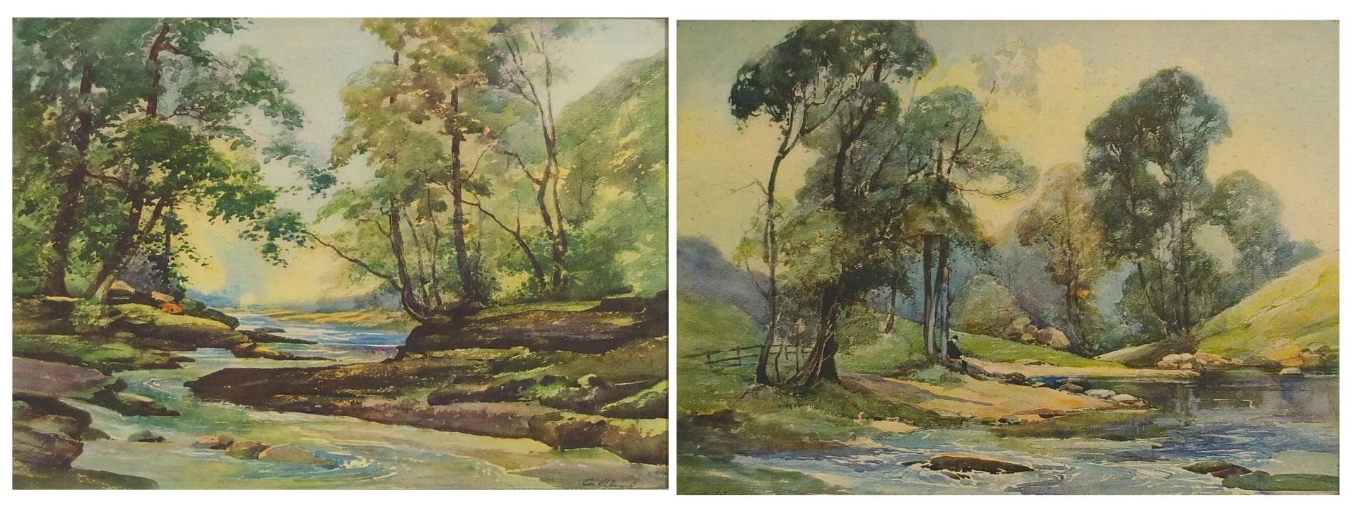 After George Henry Downing - River Eden near Kirkby Stephen and one other, pair of prints, one