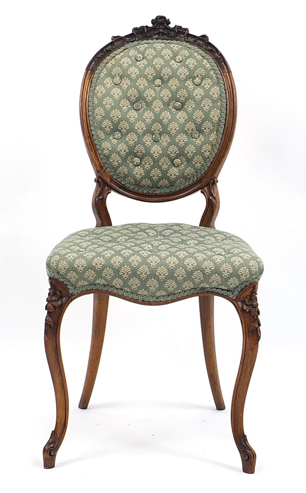 Victorian walnut occasional chair with buttonback upholstery, 88cm high - Image 2 of 3