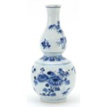 Chinese blue and white porcelain double gourd vase hand painted with flowers, 21cm high