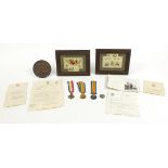 British military World War I medal group including trio awarded to 13534PTE.W.COVEY.C.GDS. and death
