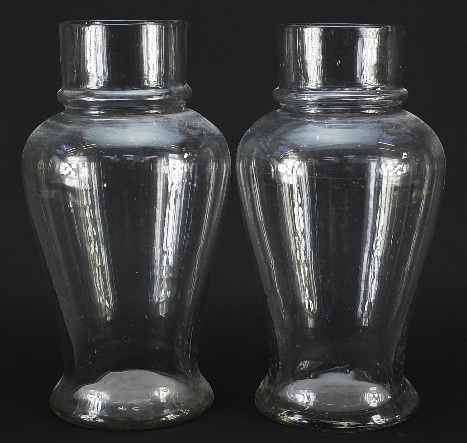 Pair of 19th century apothecary baluster glass vases, each 32.5cm high - Image 2 of 3