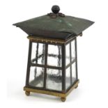 Arts & Crafts copper lantern with glass panels, 36cm high