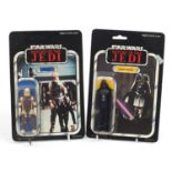 Two 1983 Star Wars Return of the Jedi figures housed in sealed blister packs including Darth Vader