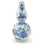 Chinese blue and white porcelain double gourd vase hand painted with figures in a palace setting,