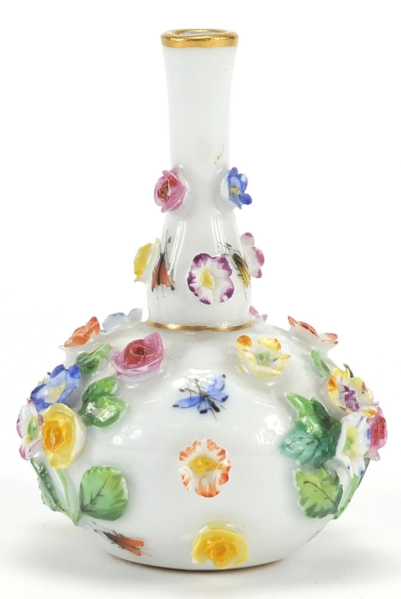 Meissen, German porcelain floral encrusted porcelain vase hand painted with insects and a blue and - Image 2 of 4