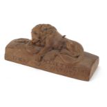 19th century continental memorial wood carving of the Lion of Lucerne, 14.5cm wide