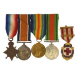 British military World War I and World War II four medal group and a hospital medal, the medal group