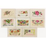 Eight military interest silk postcards including Christmas greetings