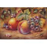 Paul English for Royal Worcester, rectangular porcelain plaque hand painted with fruit, housed in