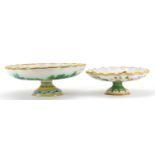 Cantigalli, two Italian Maiolica pedestal dishes hand painted with leaves and berries, the largest