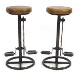 Pair of contemporary bicycle design bar stools, 73cm high