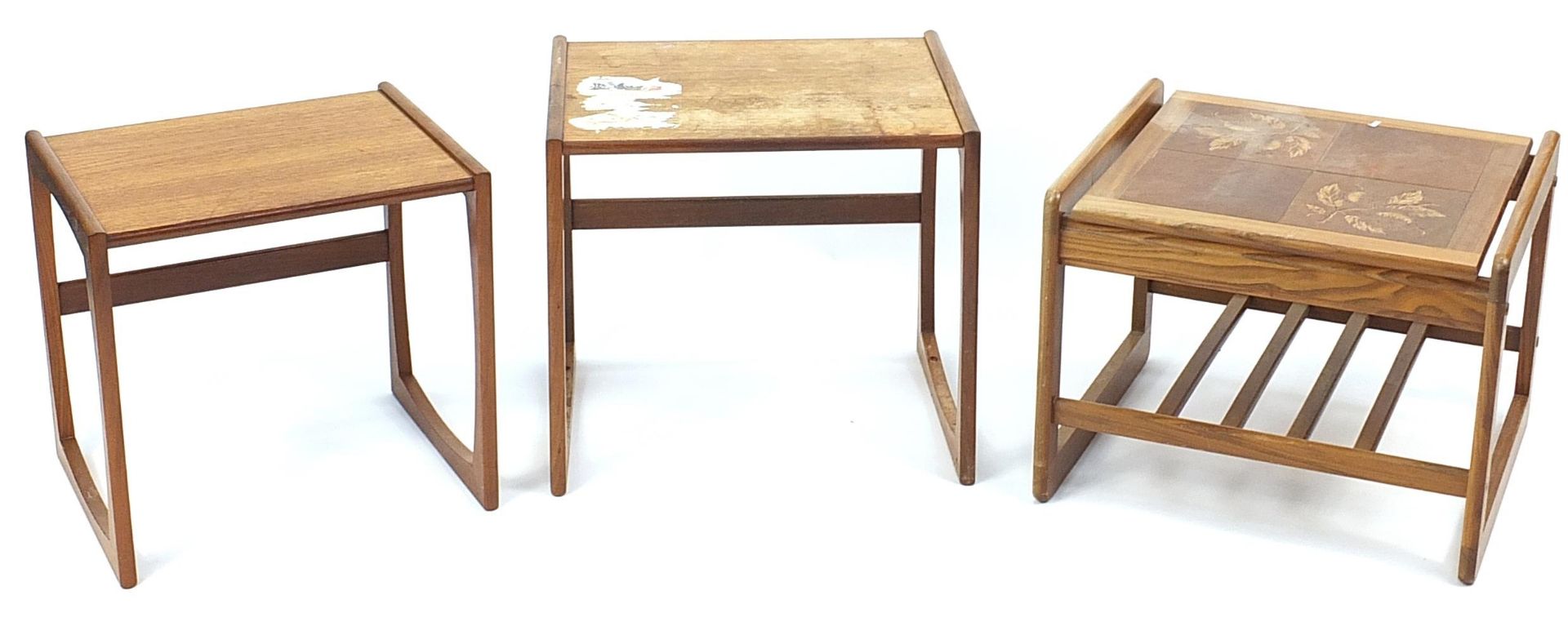 Three vintage teak occasional tables, one with tiled top, the tiled example 44cm H x 56cm W x 50cm D - Image 3 of 4